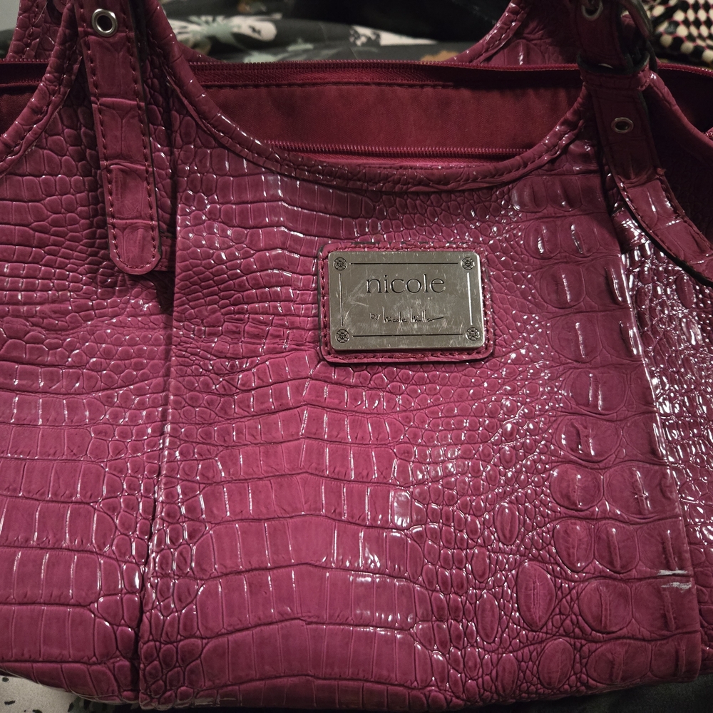 Nicole Crocodile Embossed Shoulder Bag - Deep Red